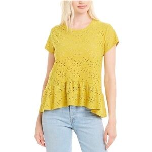 NANETTE Lepore Yellow Gold Eyelet Peplum Top Size XS